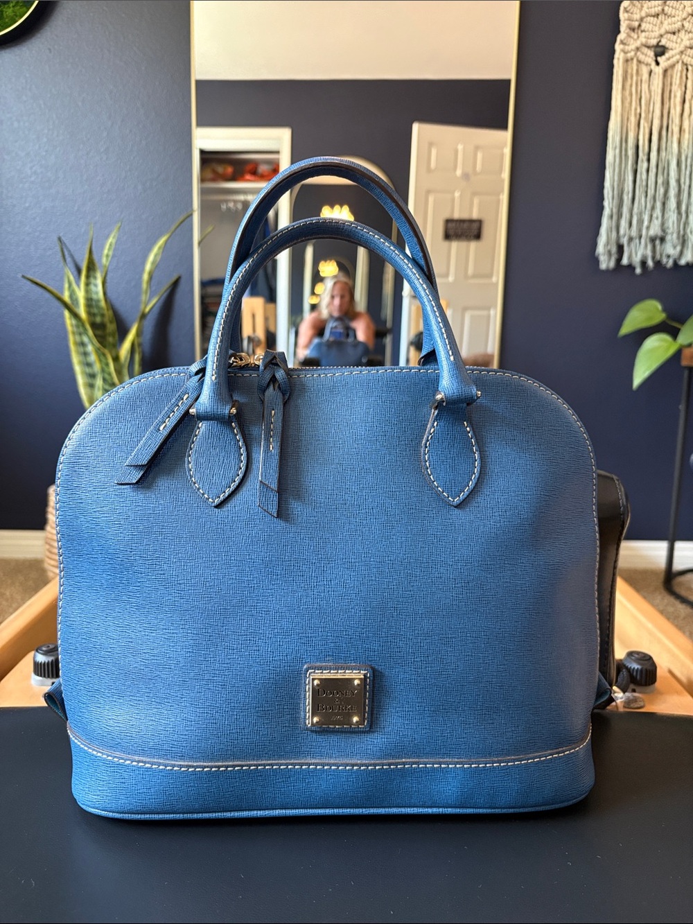 Dooney & Bourke Blue Dome Satchel with Dual Top Handles